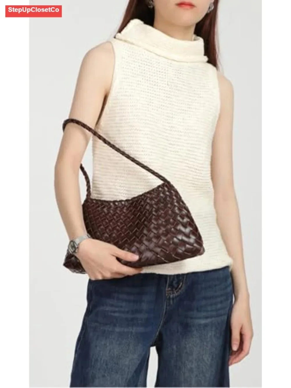 Slouchy Woven Hobo Bag - Suede Faux Leather Shoulder Purse Tote Travel Handbag